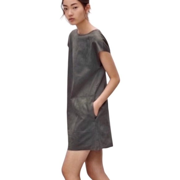 ARITZIA Wilfred Free Nori Faux Suede Mini Shift Dress in Olive w/ Pockets Sz XS - Picture 1 of 11
